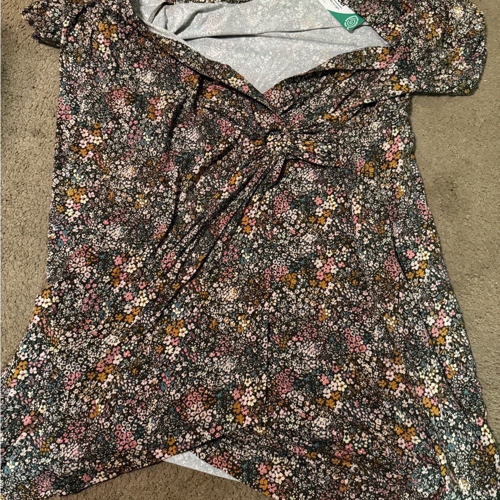Lands' End Asymmetrical Tie Front Blouse in Brown and Orange